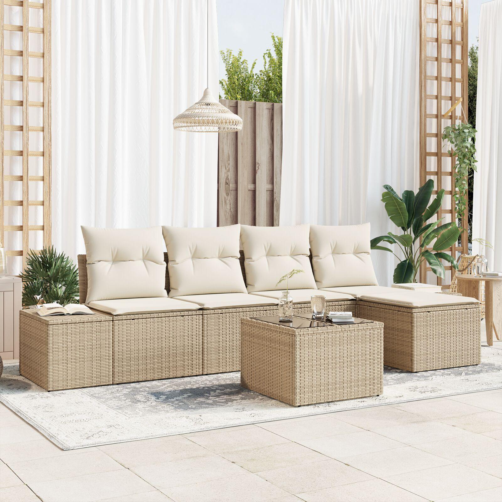 Havesofa Sæt med pude med opbevaring 6 stk Beige og creme