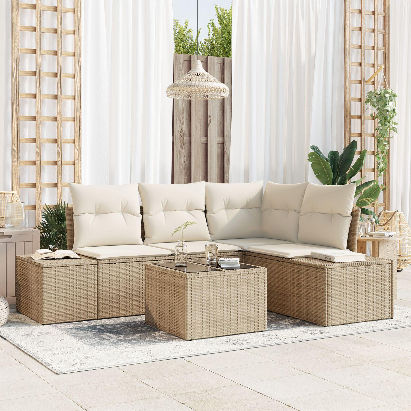Havesofa Sæt med pude med opbevaring 5 stk Beige og creme