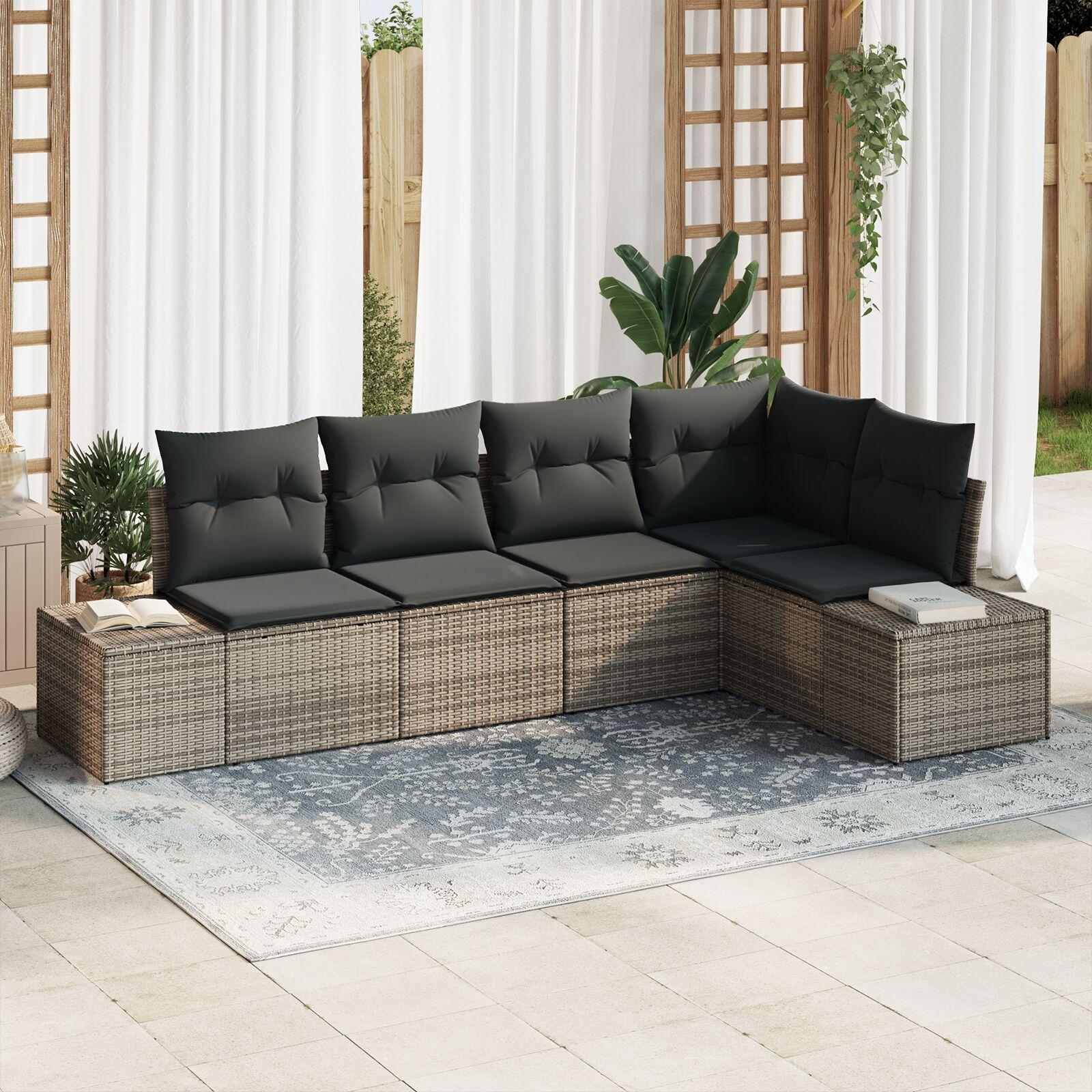 Havesofa sæt med opbevaring - 5 dele i grå polyrattan