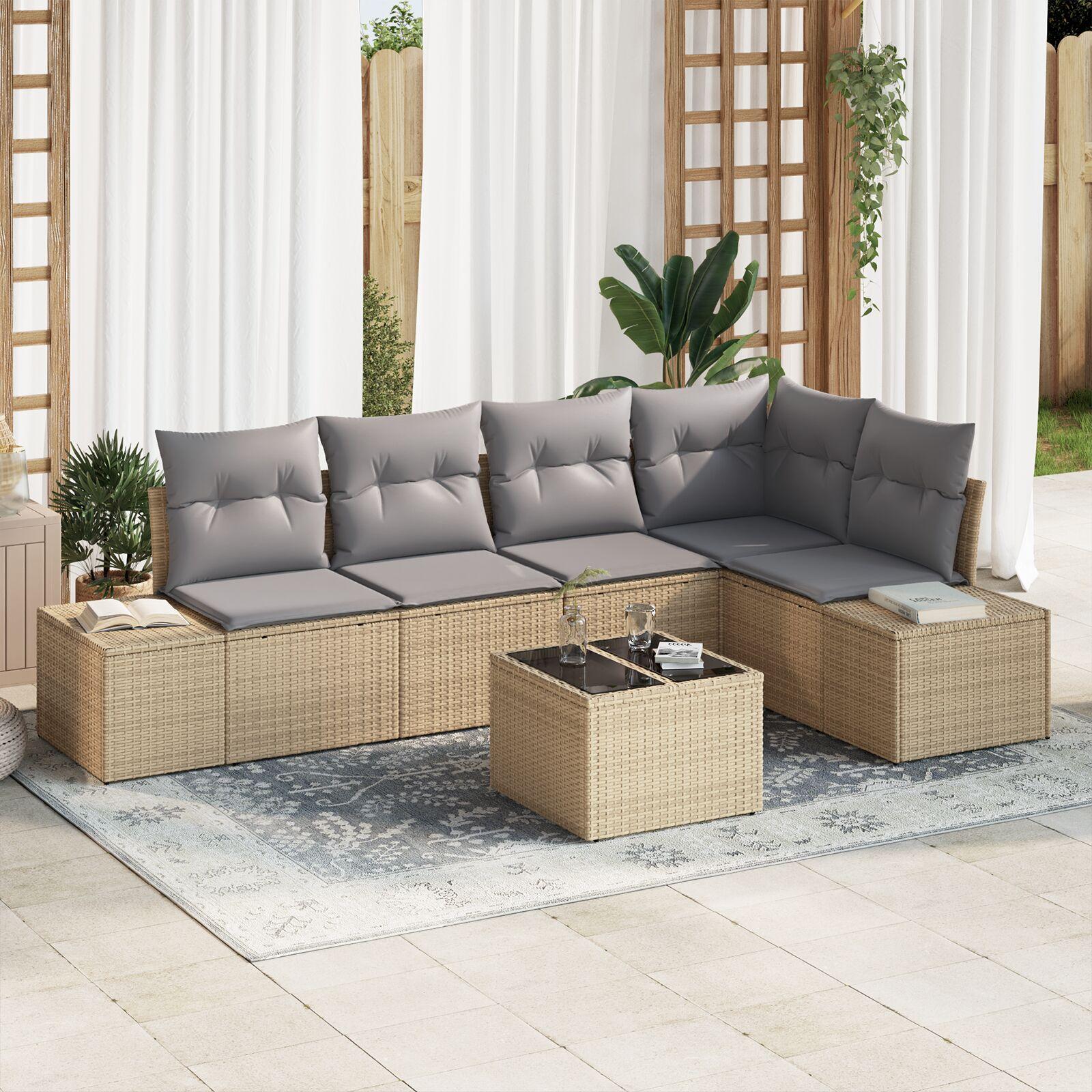 Havesofa Sæt med pude med opbevaring 6 stk Beige og lys grå