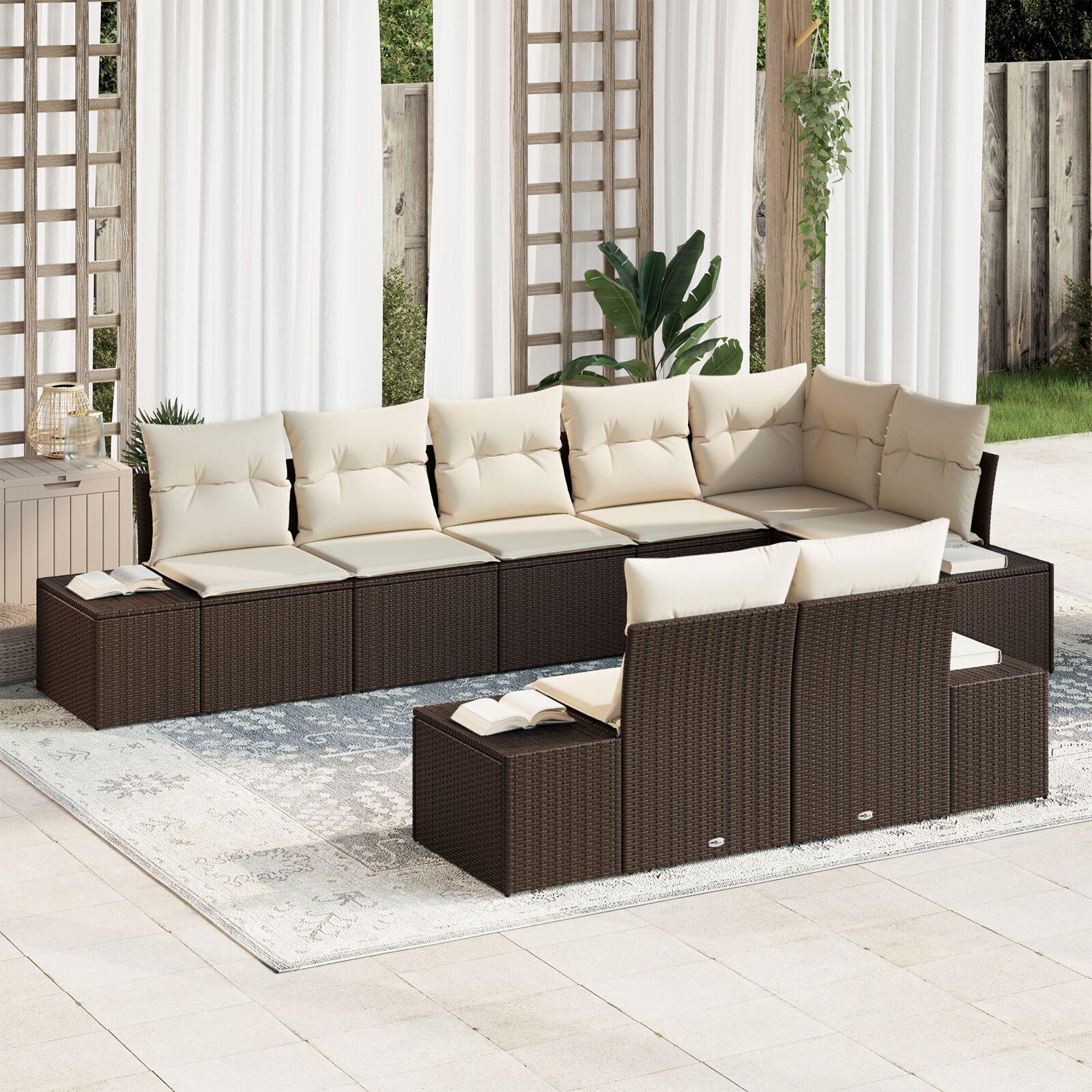 Havesofa Sæt 8 stk Brun og cremefarvet 319 x 154 x 85 cm