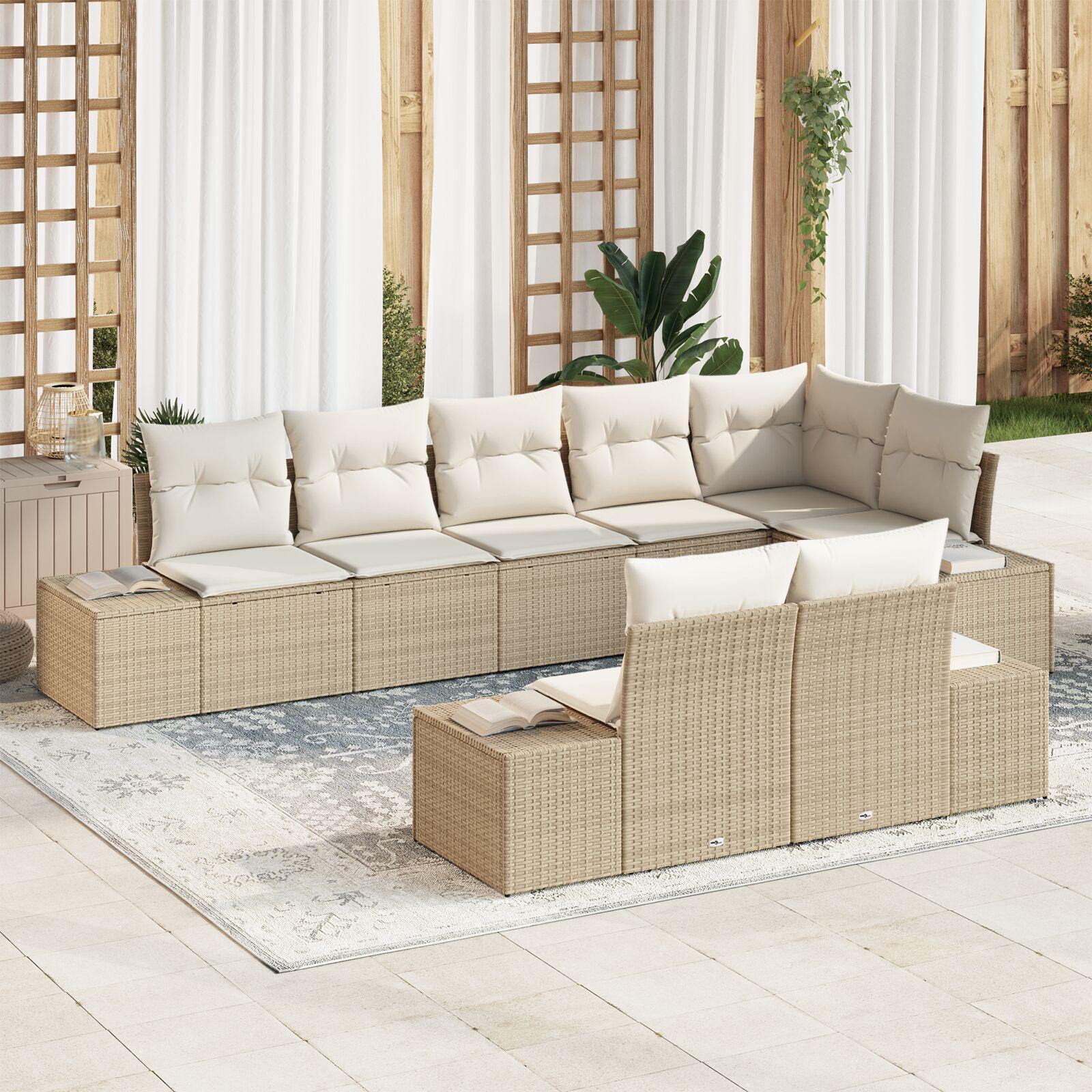 Havesofa Sæt 8 stk beige og cremefarvet 319 x 154 x 85 cm