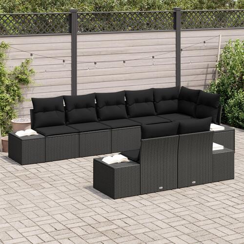 8-Personers Have Sofa Sæt med Puder Sort Poly Rattan