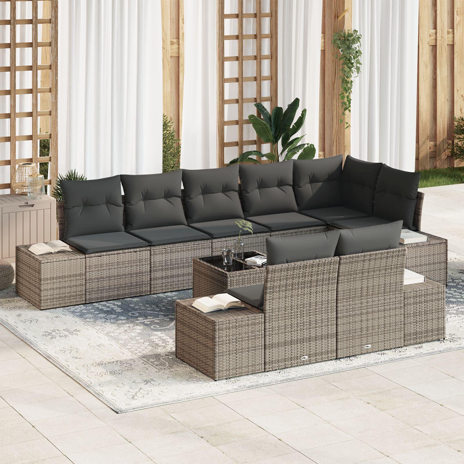 Havesofa SÃ¦t med pude 9 stk GrÃ¥ 319 x 154 x 85 cm Poly rattan