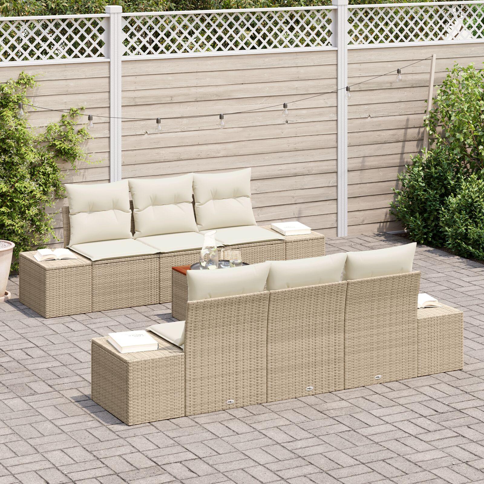 Havesofa Sæt Med Opbevaring 7 Dele Polyrattan - Beige og hvid