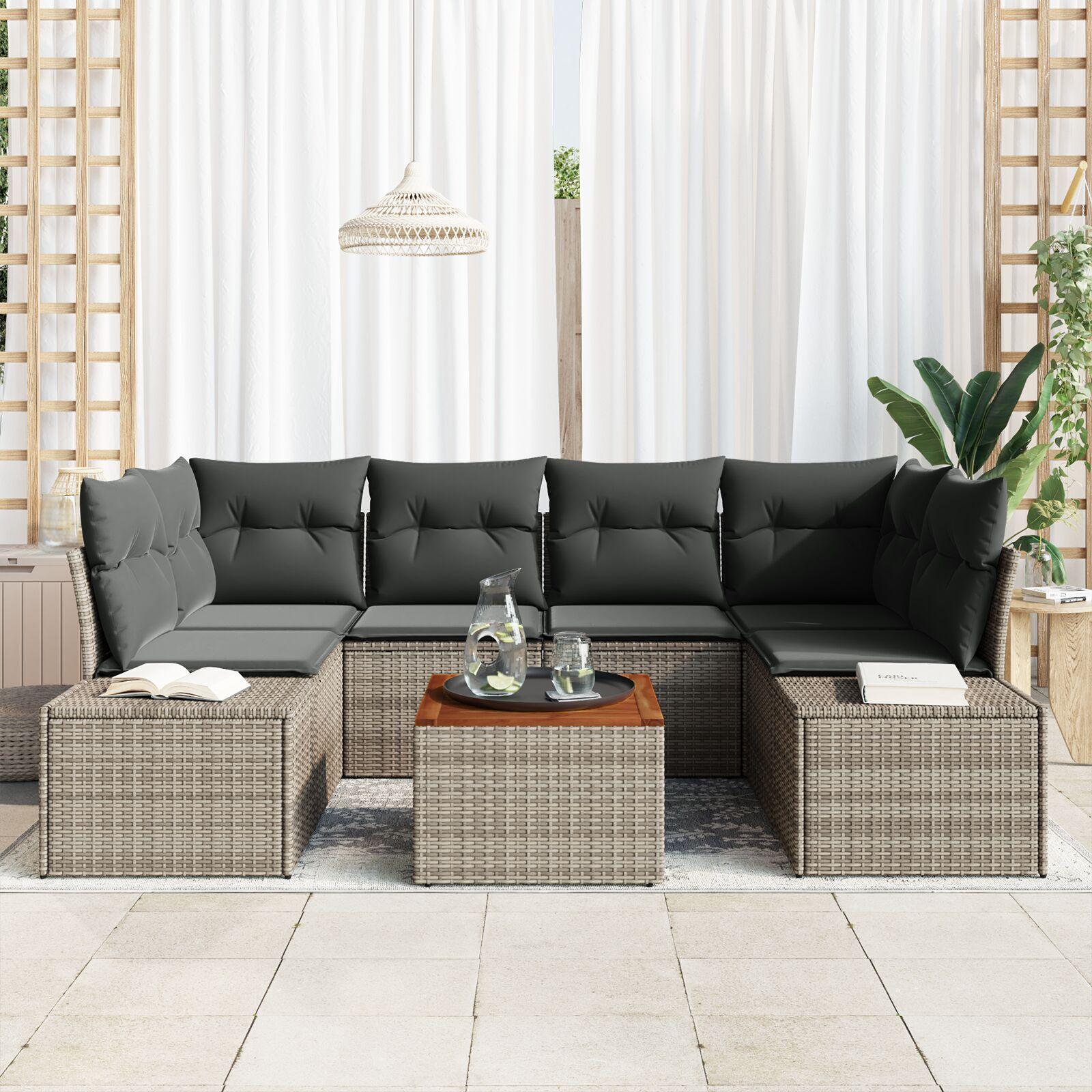 Havesofa Sæt Med Opbevaring 7 Dele Polyrattan - Grå