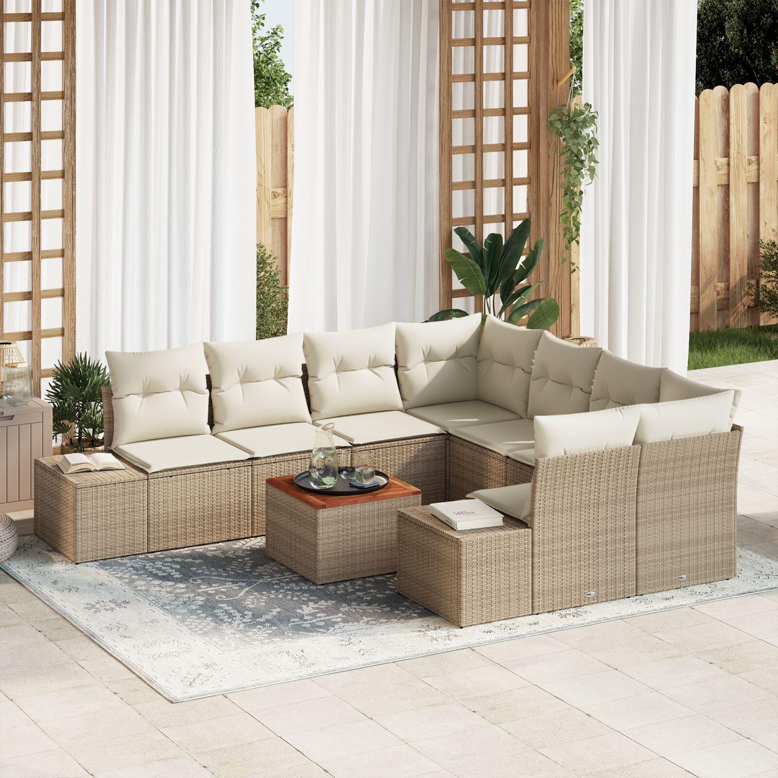 Modulært havesofa-sæt med opbevaring, 9 dele - beige/creme polyrattan