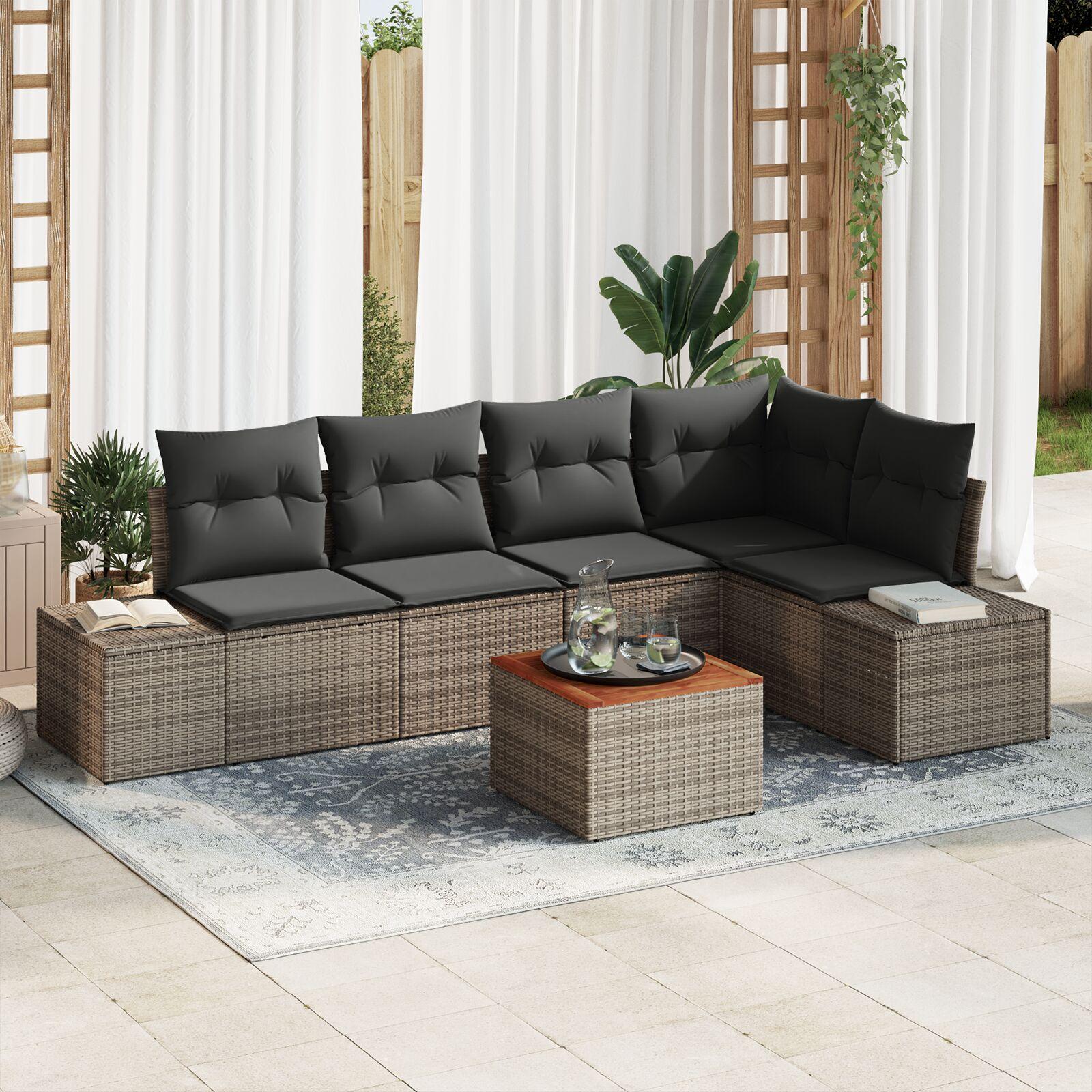 Havesofa sæt med opbevaring - 6 dele i grå polyrattan