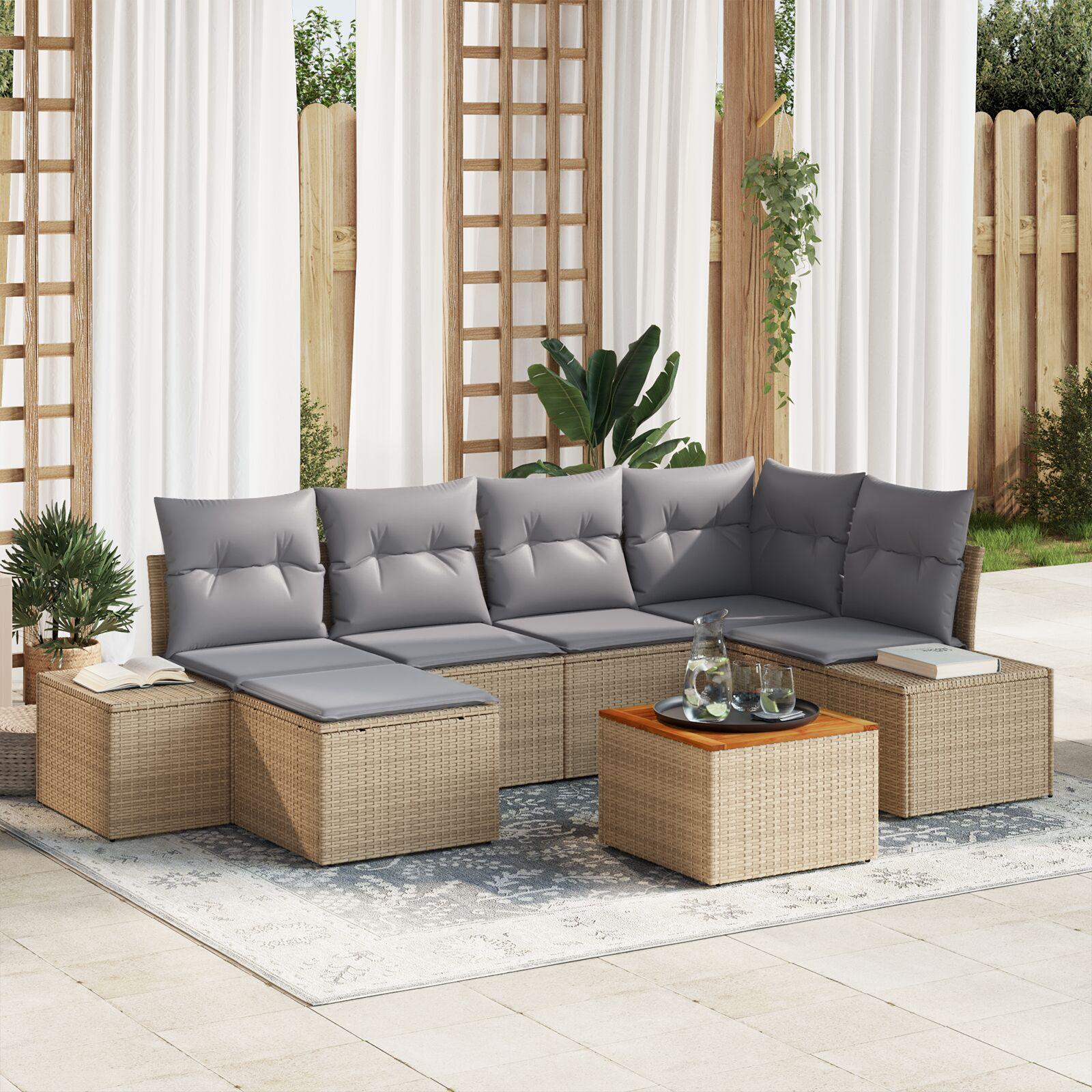 Havesofa Sæt 7 stk beige og lysegrå