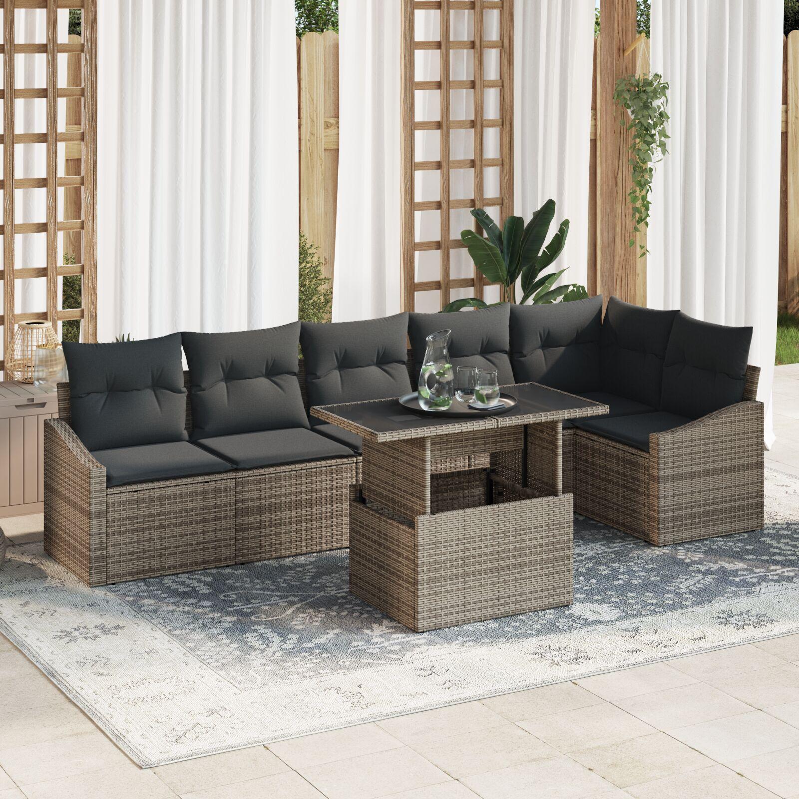 Havesofa Sæt med pude med opbevaring 7 stk Grå 100 x 55 x 73 cm