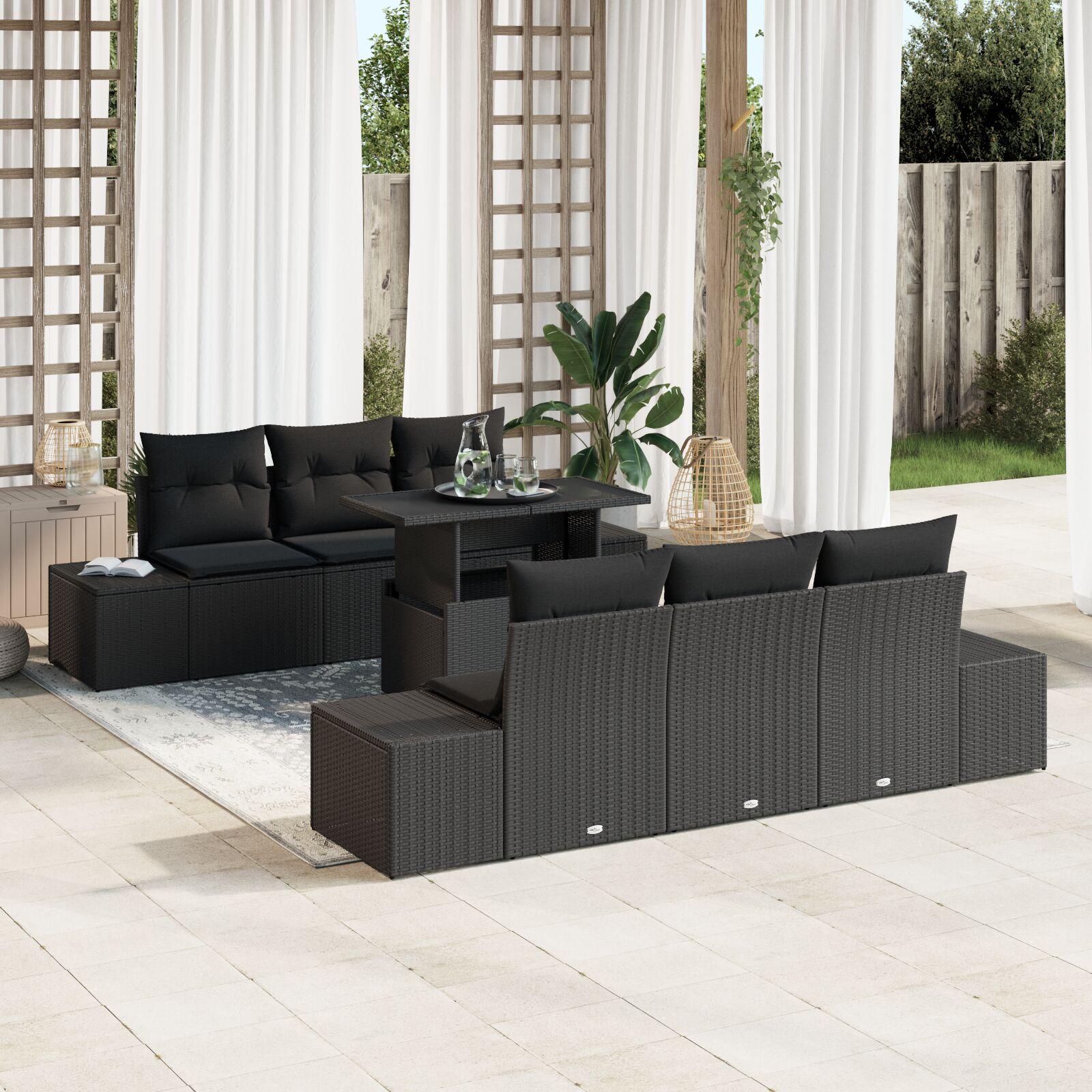 Havesofa Sæt med pude med pude 7 stk Sort 100 x 55 x 73 cm