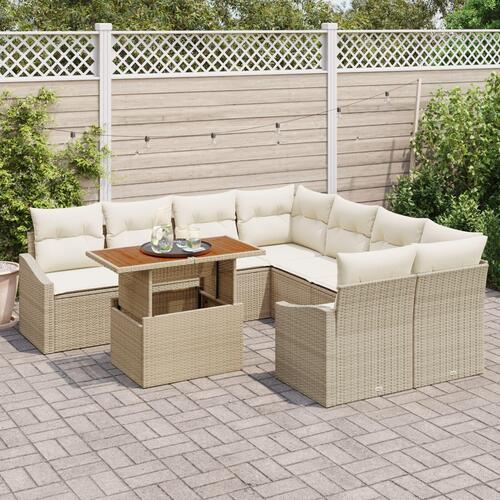 9 stykker havensofa sæt med puder beige poly rattan