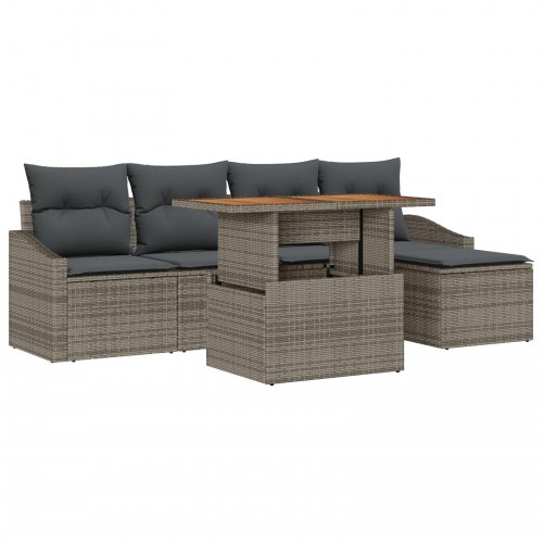 6 Styk Have Sofa Sæt med Puder Grå Poly Rattan