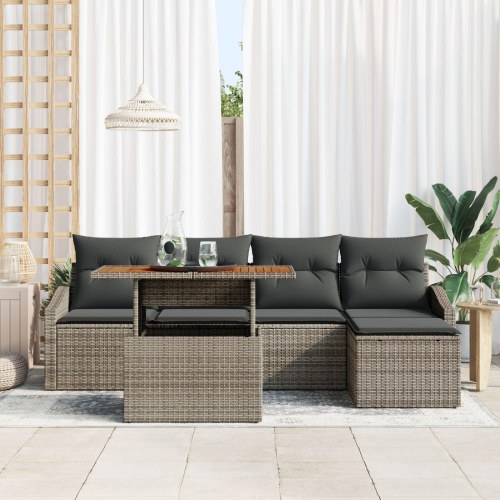 6 Styk Have Sofa Sæt med Puder Grå Poly Rattan