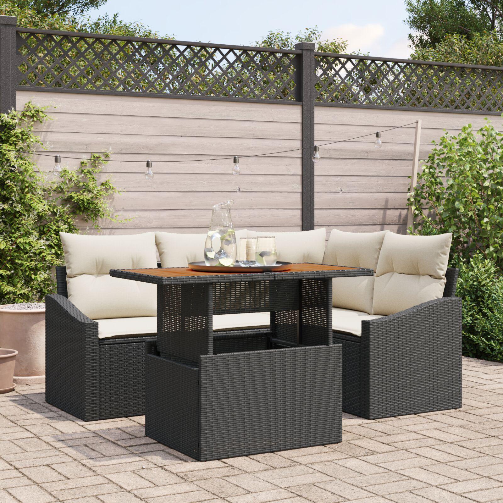 Havesofa-sæt med opbevaring - 5 dele i sort polyrattan, modulært loungesæt
