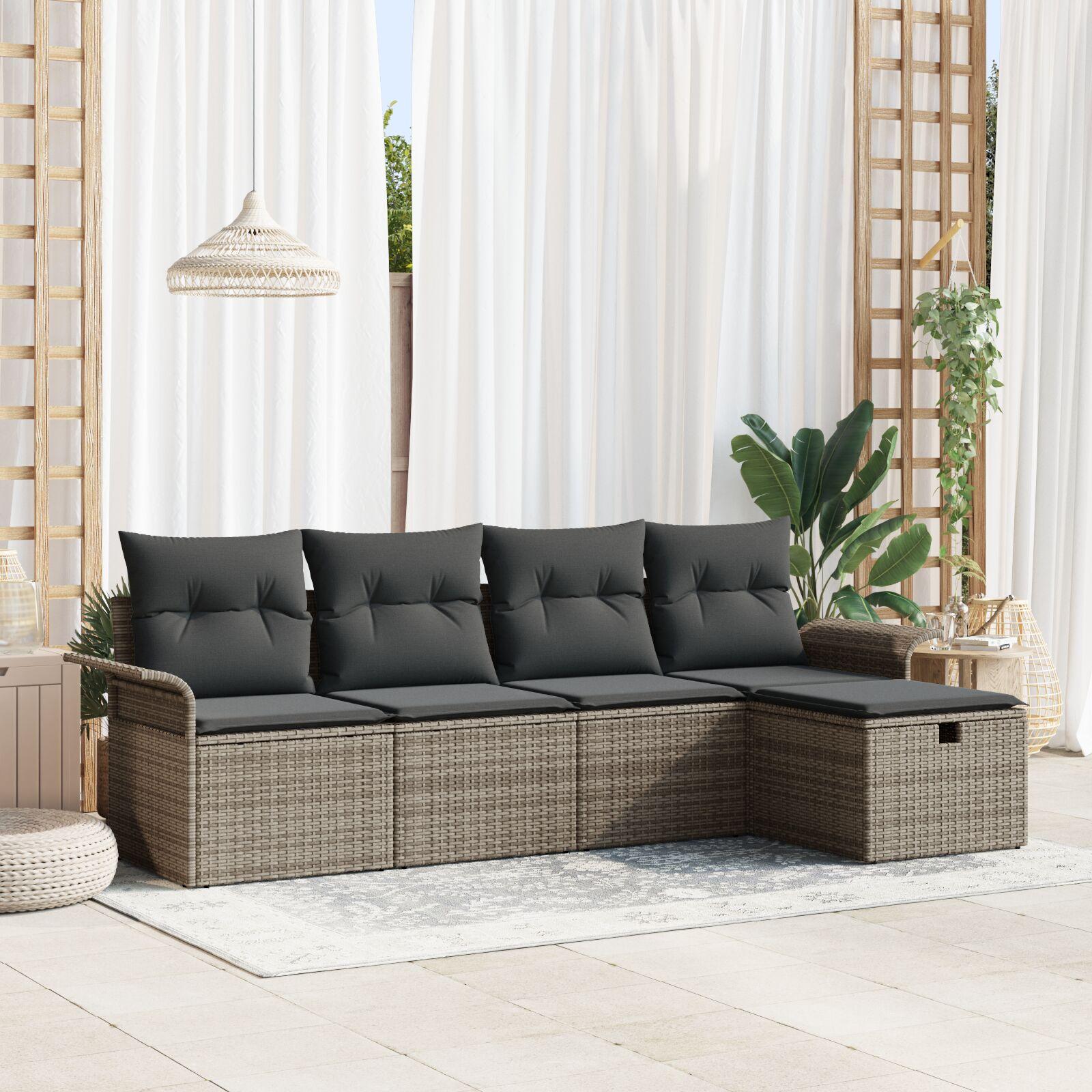 Havesofa SÃ¦t med pude 5 stk GrÃ¥ 251 x 117 x 85 cm Poly rattan