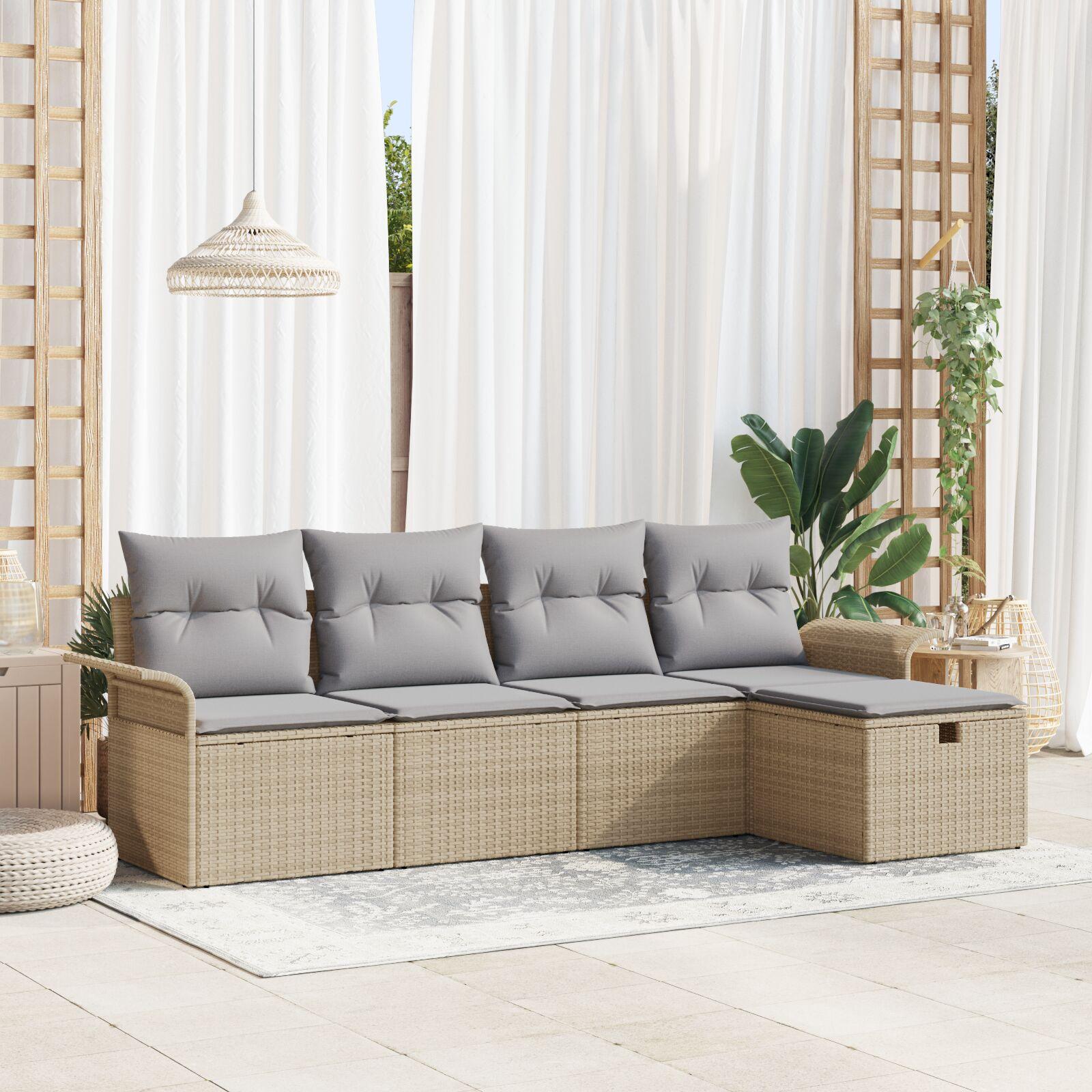 Havesofa Sæt med pude 5 stk beige og lysegrå 251 x 117 x 85 cm