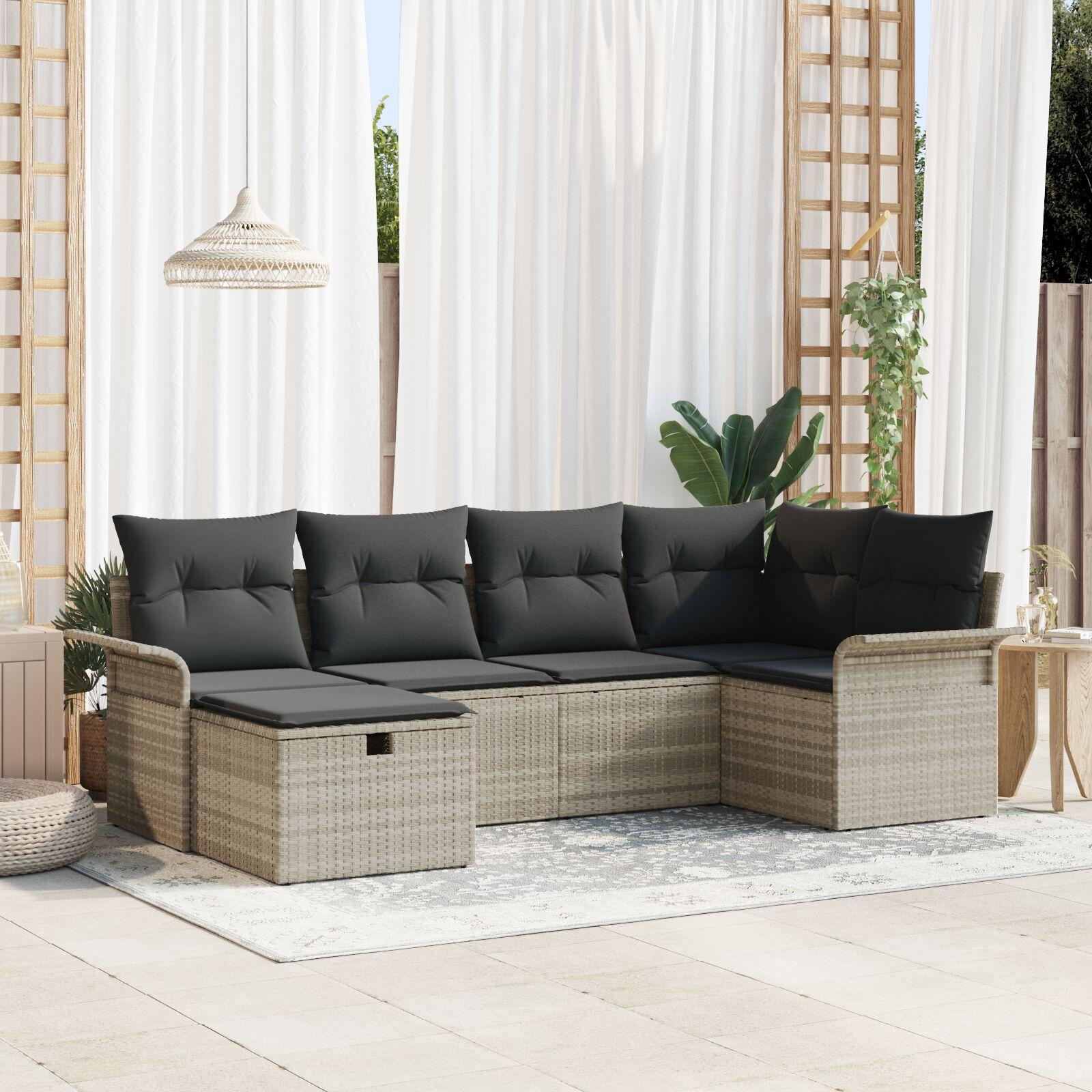 Havesofa SÃ¦t 6 stk LysegrÃ¥ 242.5 x 132.5 x 85 cm Poly rattan