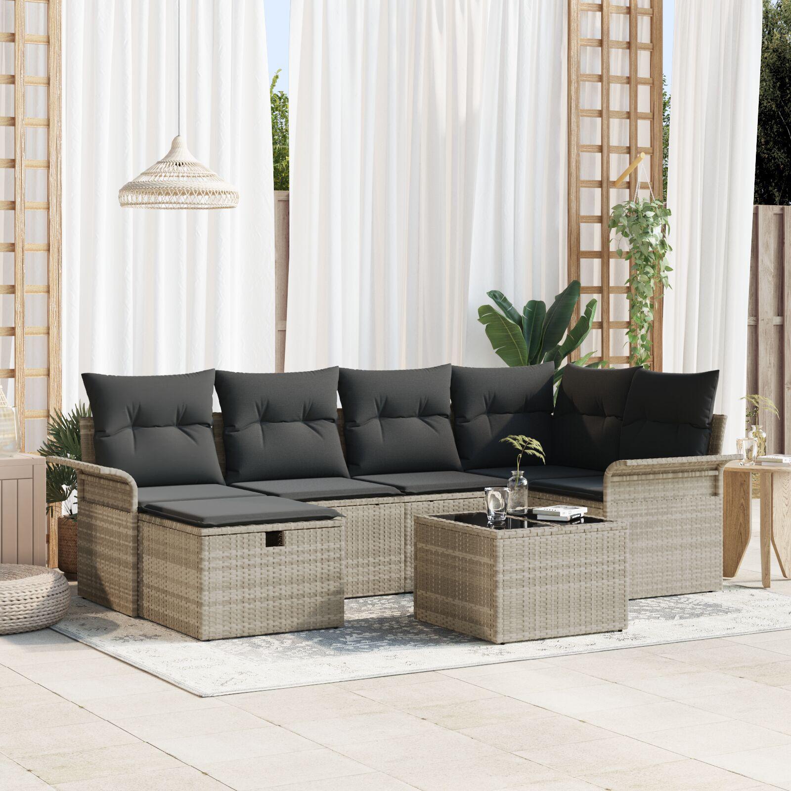 Havesofa SÃ¦t 7 stk LysegrÃ¥ 242.5 x 132.5 x 85 cm Poly rattan