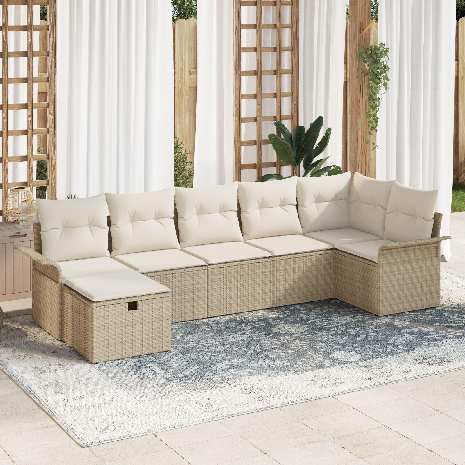 Havesofa Sæt 7 stk beige og cremefarvet 297.5 x 132.5 x 85 cm