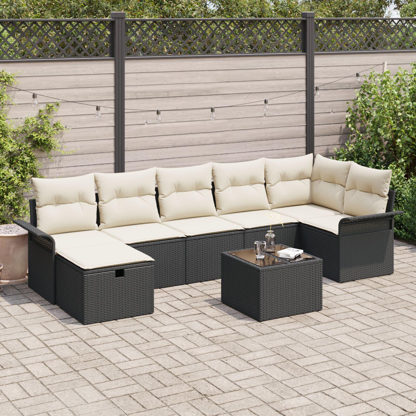 Havesofa Sæt 8 stk Sort og cremefarvet 297.5 x 132.5 x 85 cm