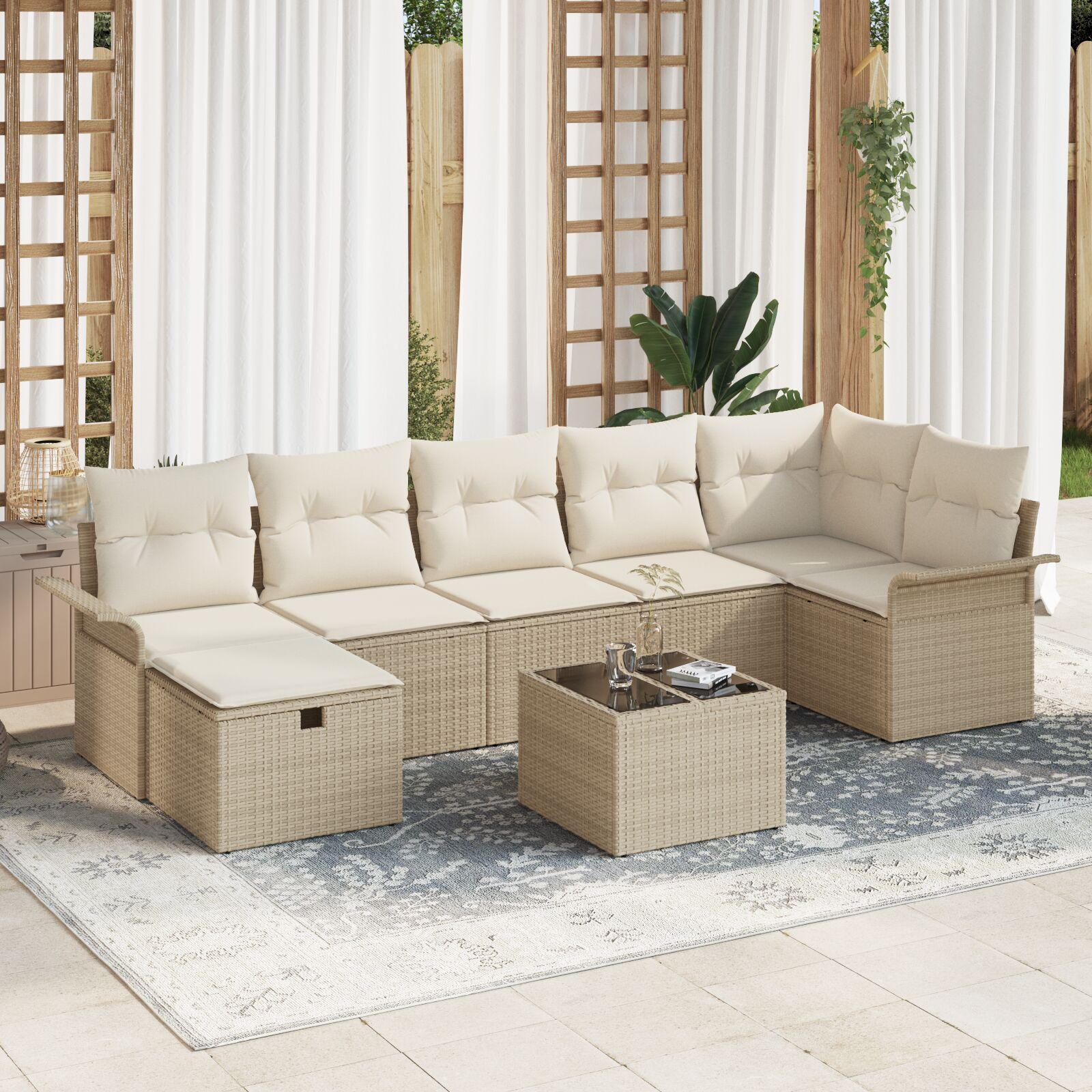 Havesofa Sæt 8 stk beige og cremefarvet 297.5 x 132.5 x 85 cm