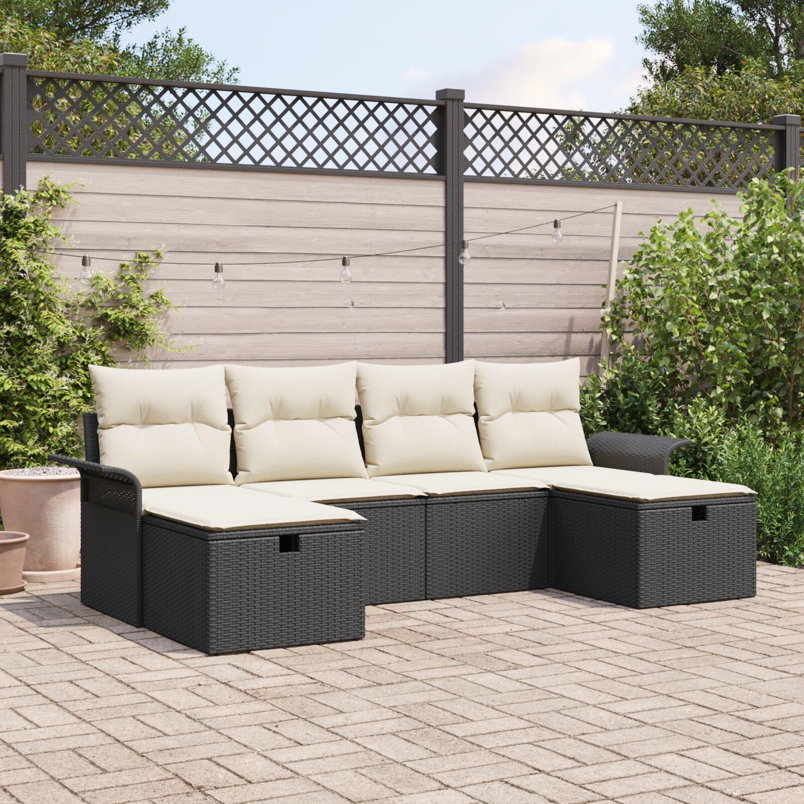 Havesofa SÃ¦t 6 stk Sort og cremefarvet 251 x 117 x 85 cm