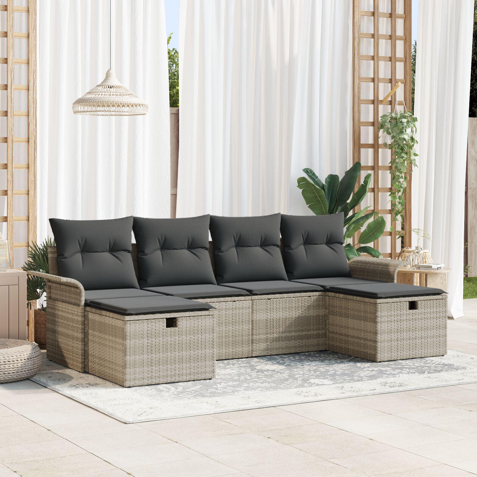 Havesofa SÃ¦t 6 stk LysegrÃ¥ 251 x 117 x 85 cm Poly rattan