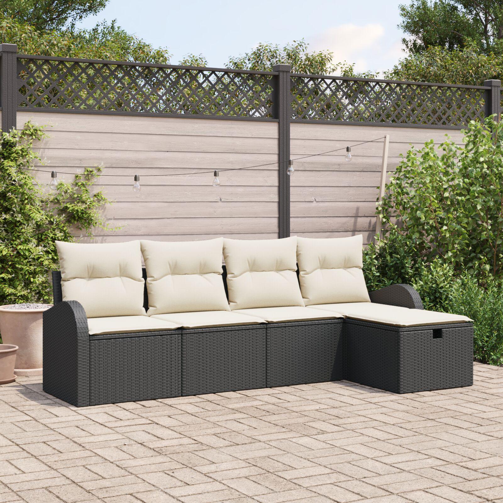 Havesofa Sæt 5 stk Sort og cremefarvet 234 x 117 x 85 cm