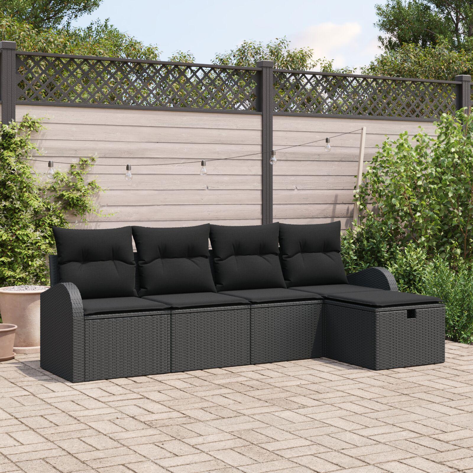 Havesofa SÃ¦t med pude 5 stk Sort 234 x 117 x 85 cm Poly rattan