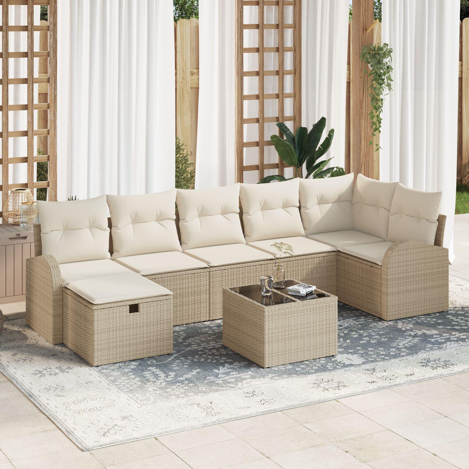 Havesofa Sæt 8 stk beige og cremefarvet 289 x 124 x 85 cm