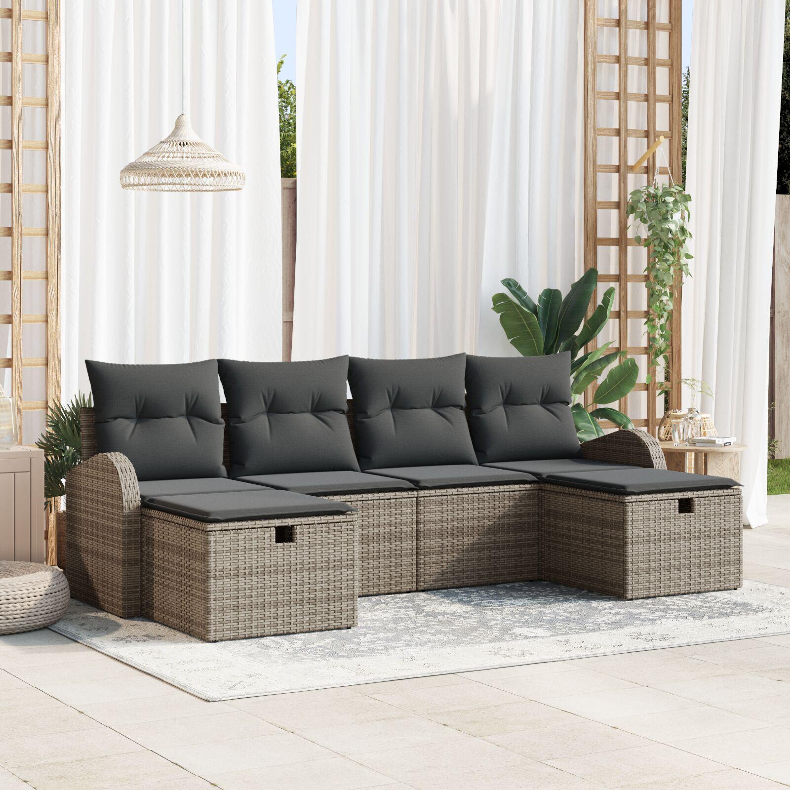 Havesofa SÃ¦t med pude 6 stk GrÃ¥ 234 x 117 x 85 cm Poly rattan