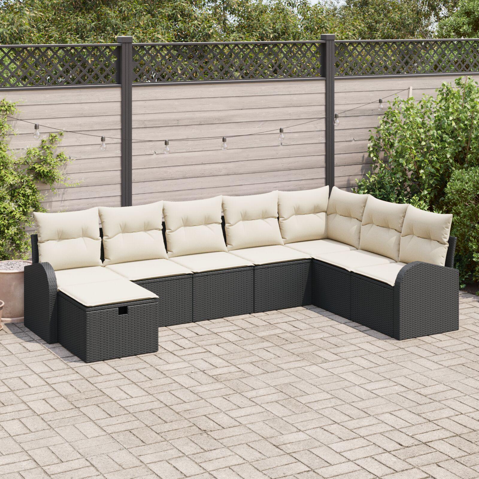 Sofa sæt 8 stk. i sort og cremefarvet polyrattan til have og terrasse