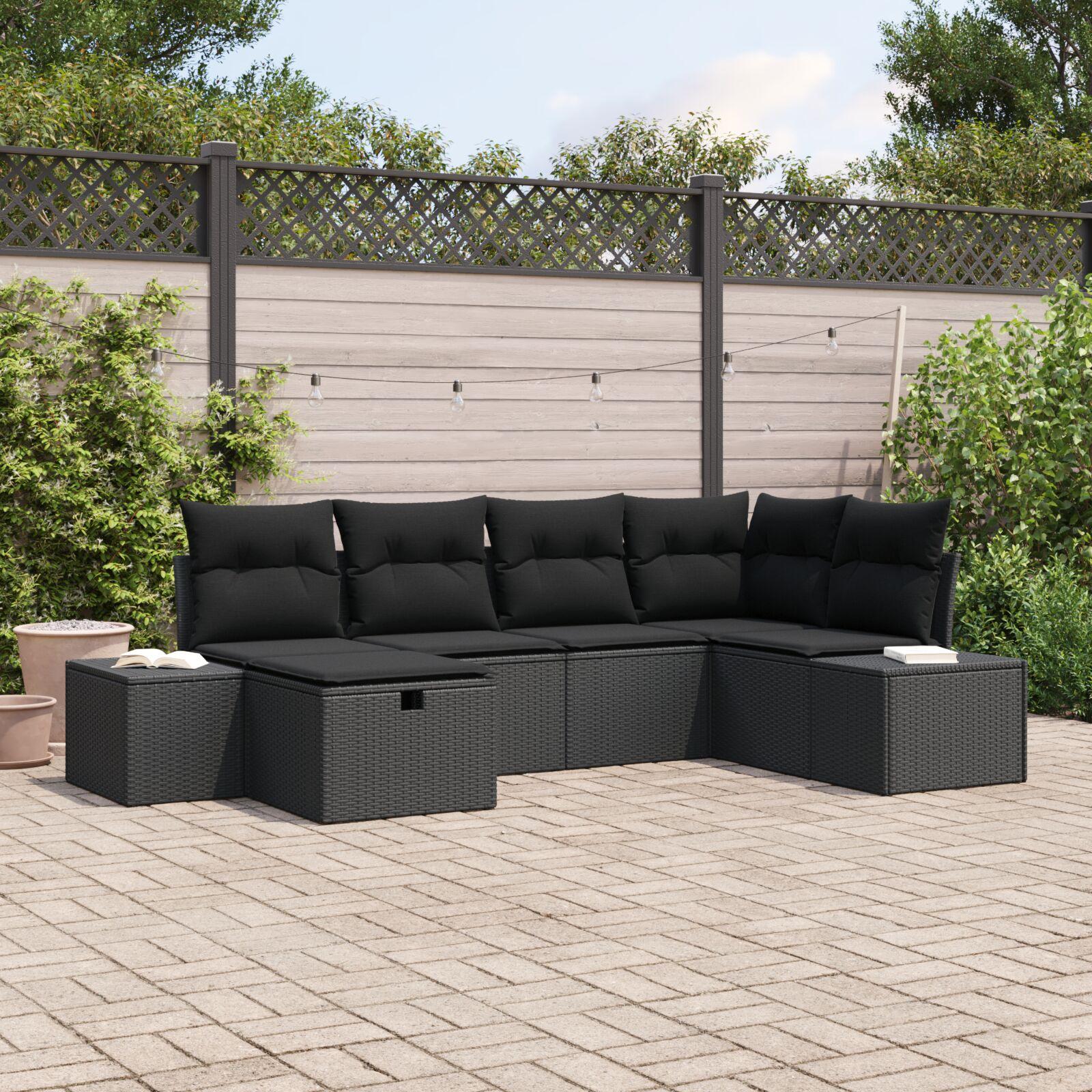 Havesofa SÃ¦t med pude 6 stk Sort Poly rattan
