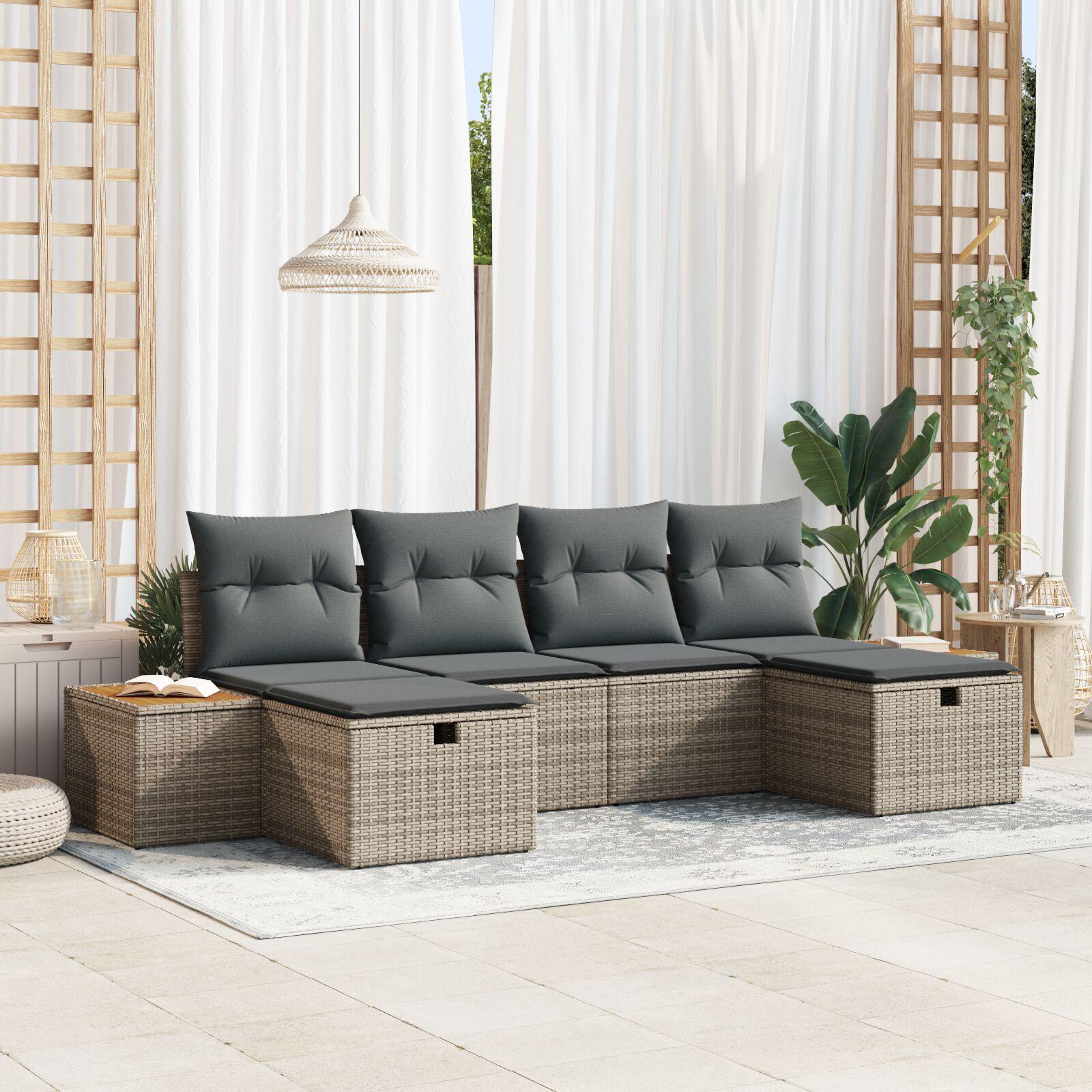 Havesofa SÃ¦t med pude 6 stk GrÃ¥ Poly rattan