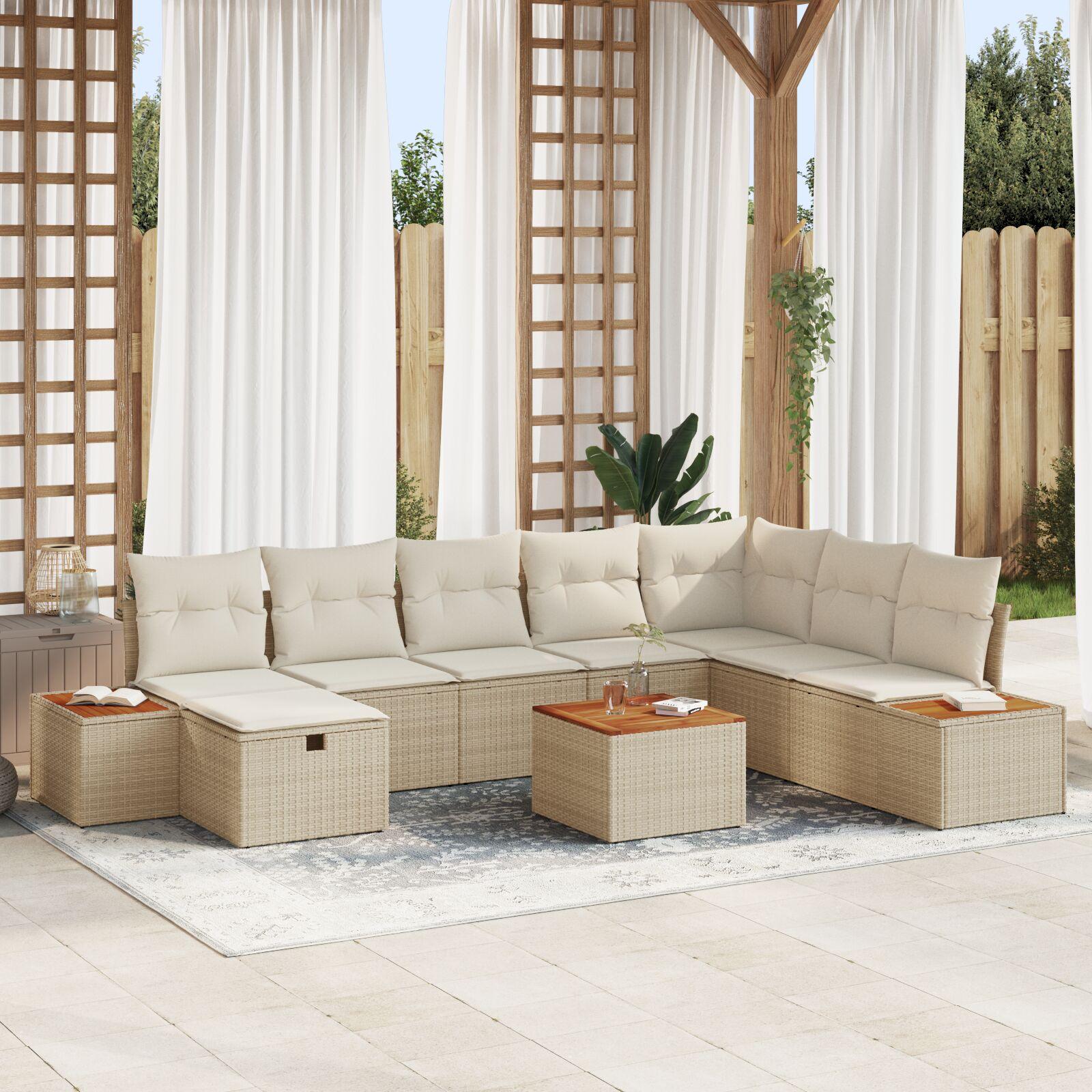 Havesofa Sæt Med Pude 9 Dele Polyrattan - Beige / Cremehvid
