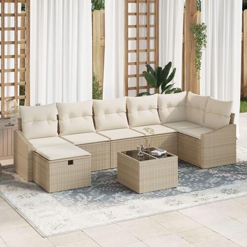 8 Dele Have Sofa Sæt med Puder Beige Poly Rattan