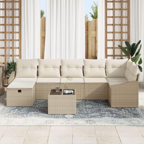 8 Dele Have Sofa Sæt med Puder Beige Poly Rattan