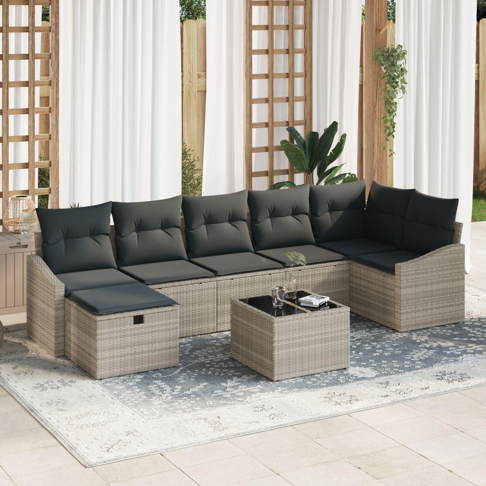Sofa sæt i polyrattan 8 stk. til have og terrasse - lysegrå