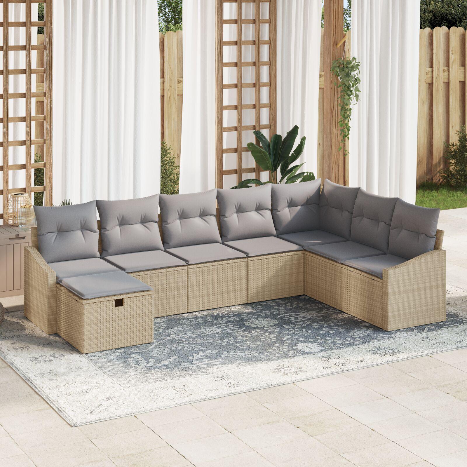 Sofa sæt 9 stk. i polyrattan til have og terrasse - beige/grå