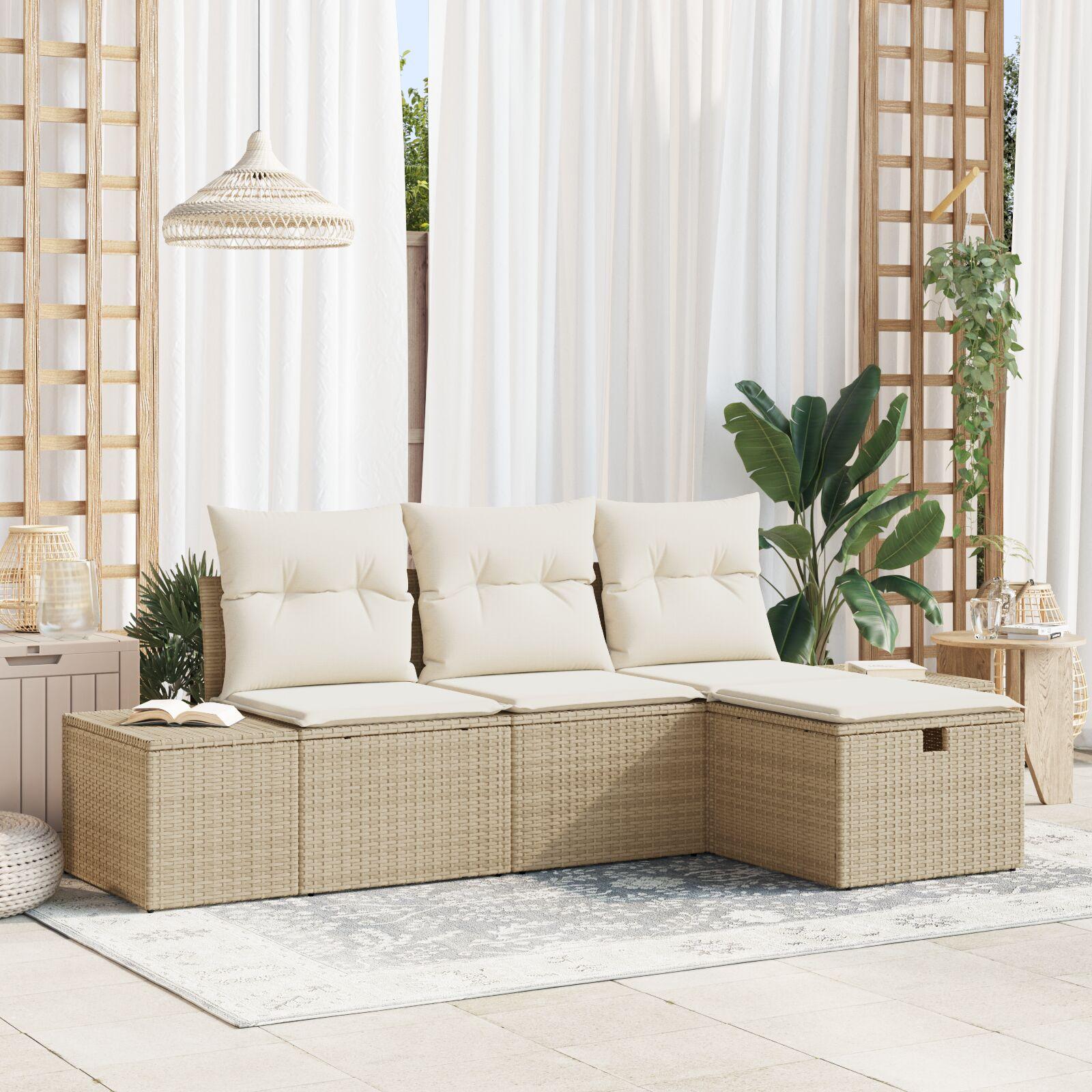 Havesofa Sæt med pude 4 stk Beige 55 x 62 x 69 cm Poly rattan