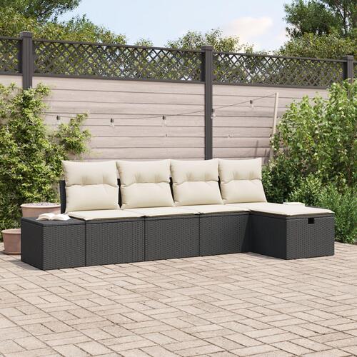 5 Stykker Have Sofa Sæt med Hynder i Sort Poly Rattan