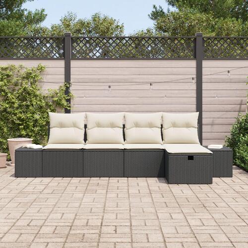 5 Stykker Have Sofa Sæt med Hynder i Sort Poly Rattan