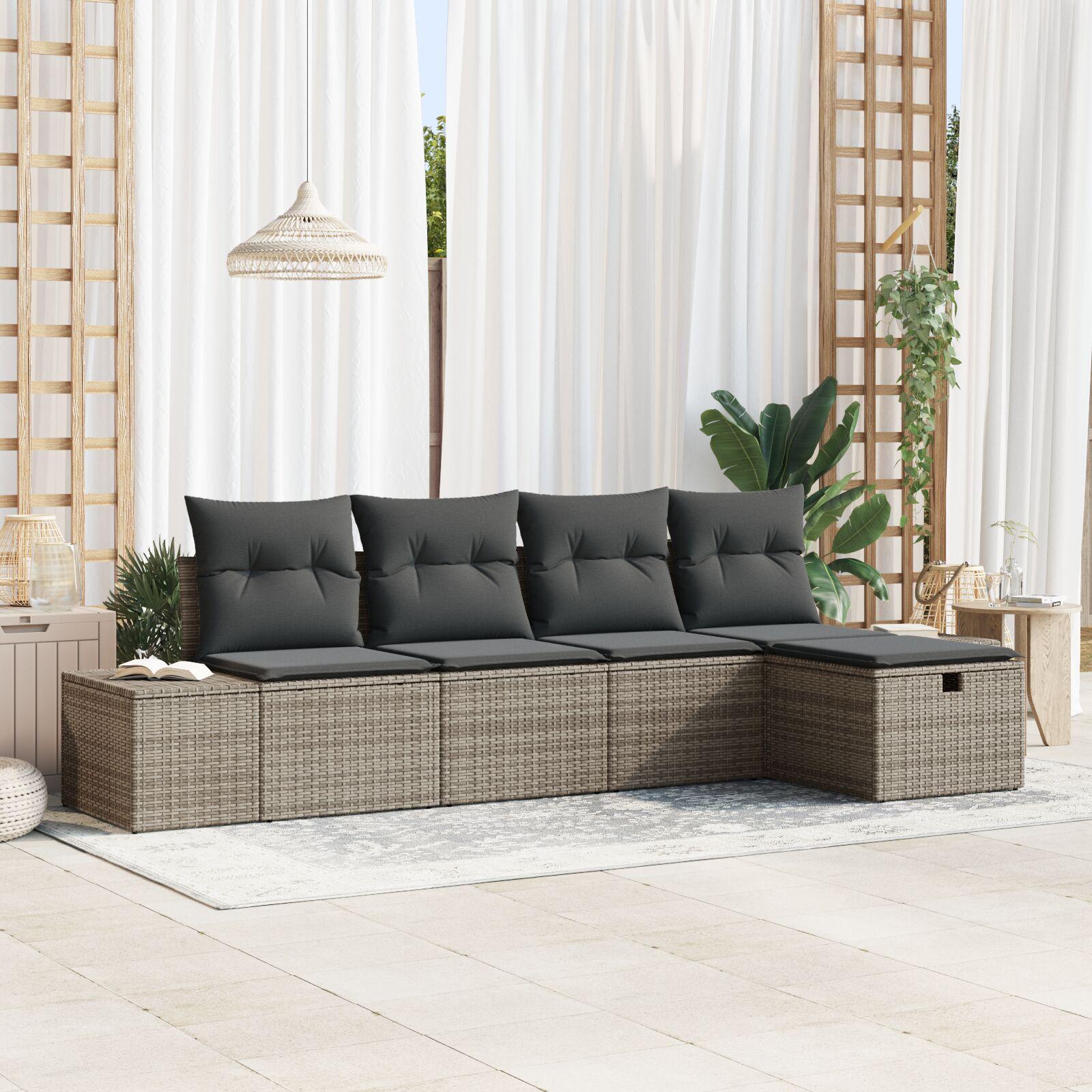 Havesofa Sæt med pude 5 stk Grå 55 x 62 x 69 cm Poly rattan