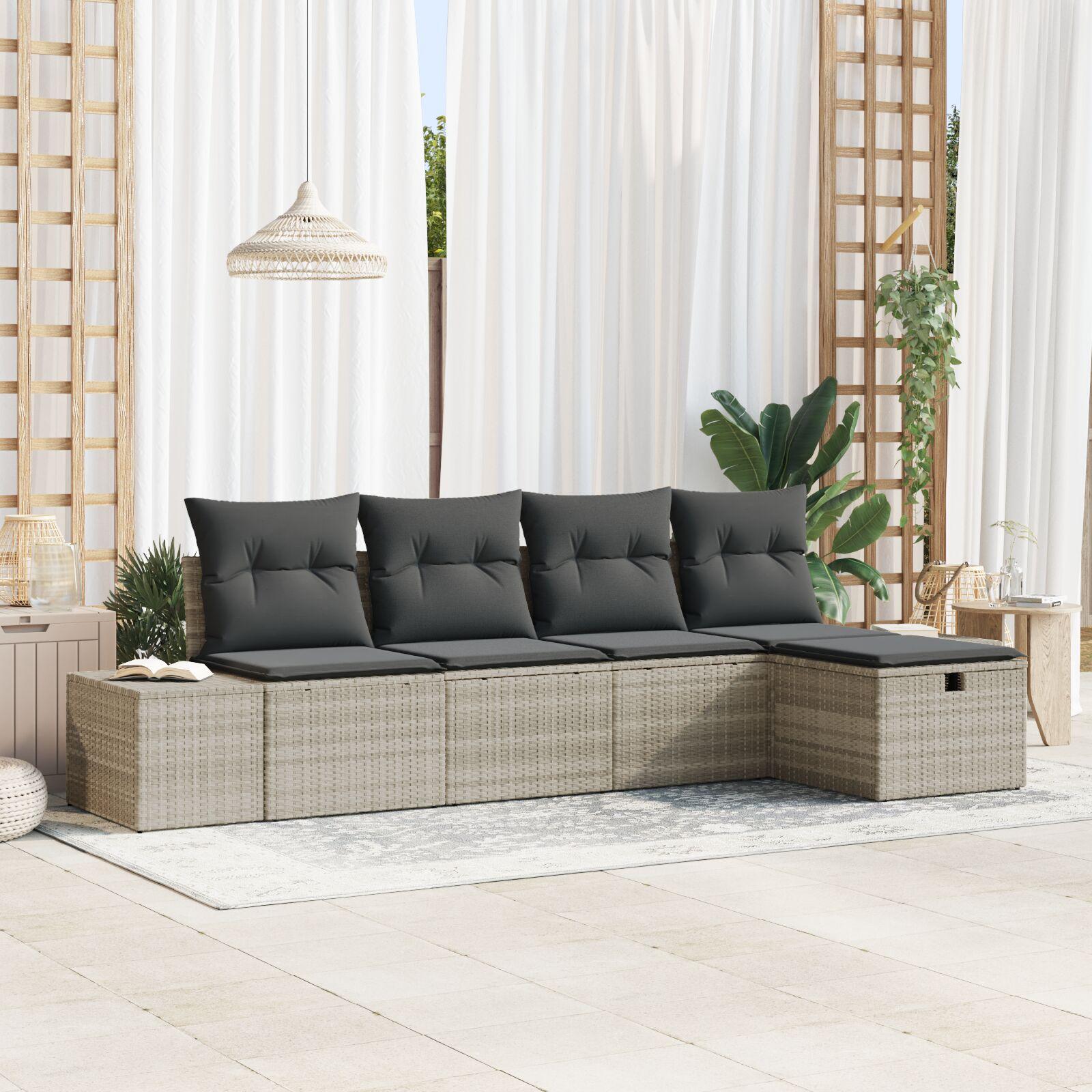 Havesofa Sæt med pude 5 stk Lysegrå 55 x 62 x 69 cm Poly rattan