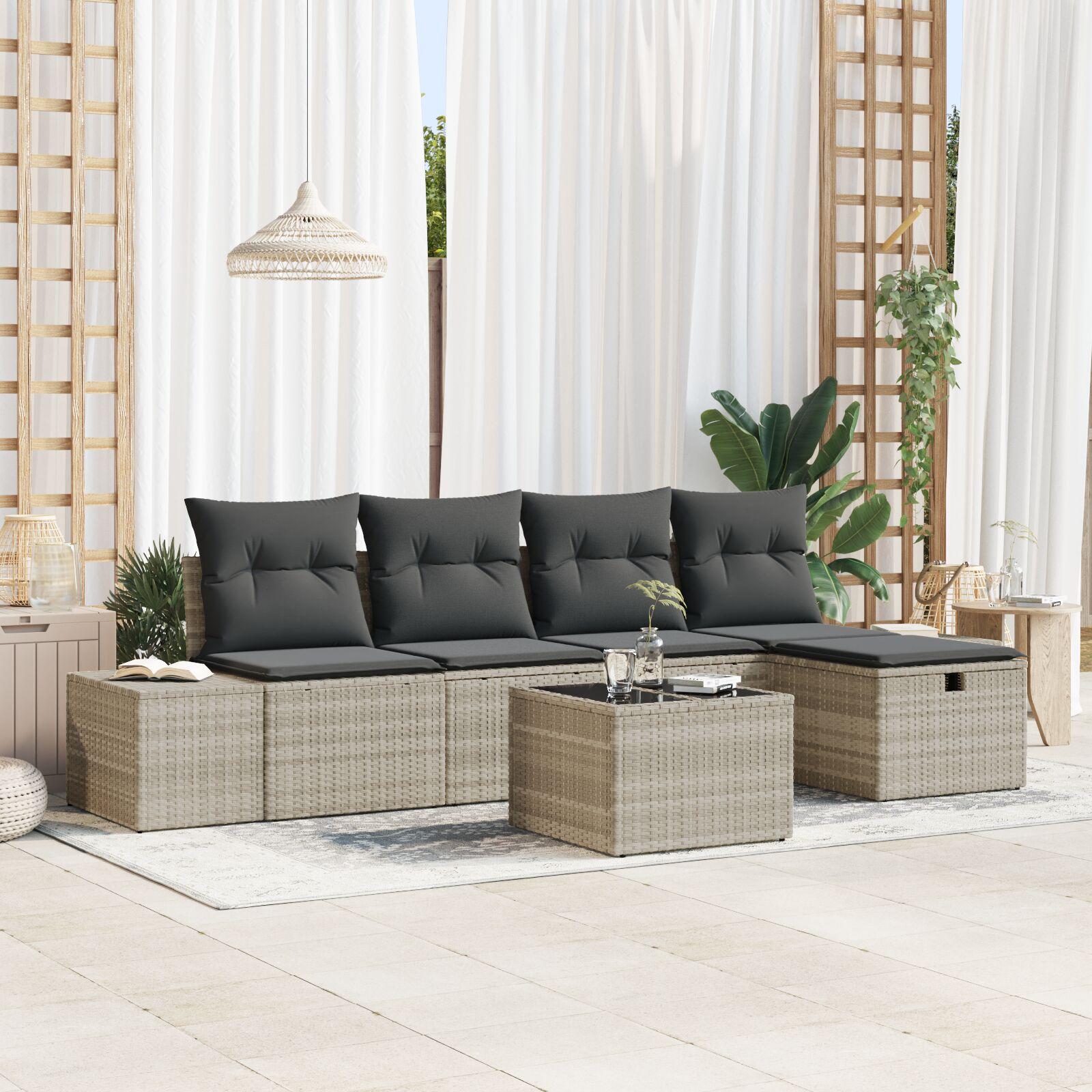 Havesofa SÃ¦t med pude 6 stk LysegrÃ¥ 55 x 62 x 69 cm Poly rattan