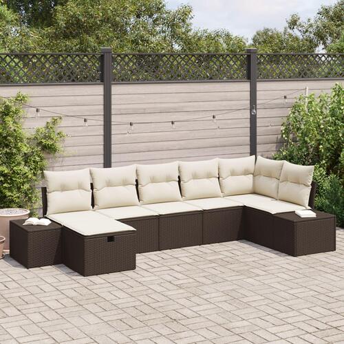 7 Personers Have Sofa Sæt med Puder Brun Poly Rattan