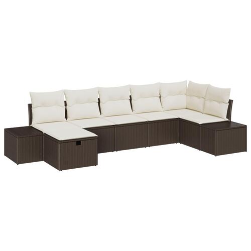 7 Personers Have Sofa Sæt med Puder Brun Poly Rattan