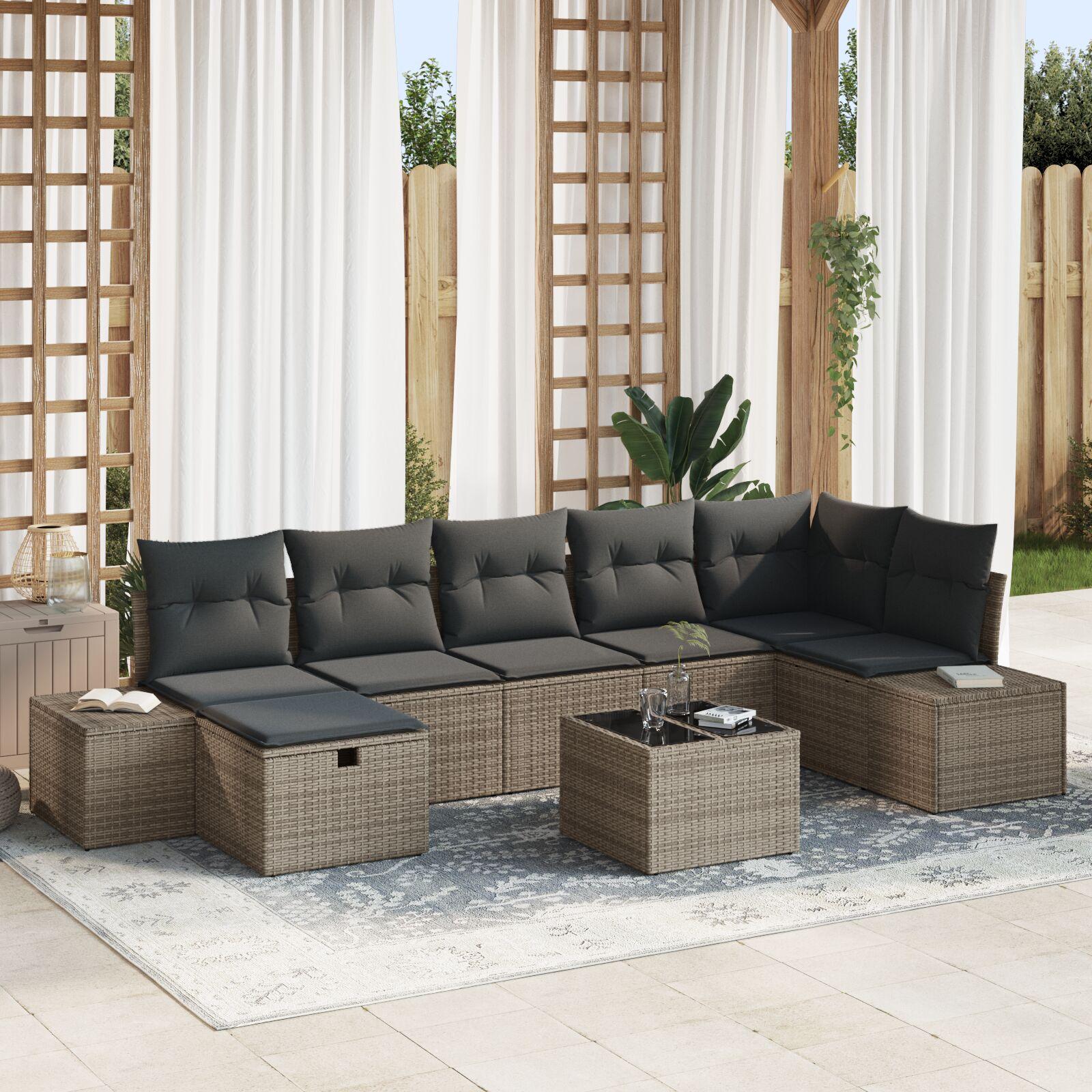 Havesofa Sæt med pude 8 stk Grå 55 x 62 x 69 cm Poly rattan
