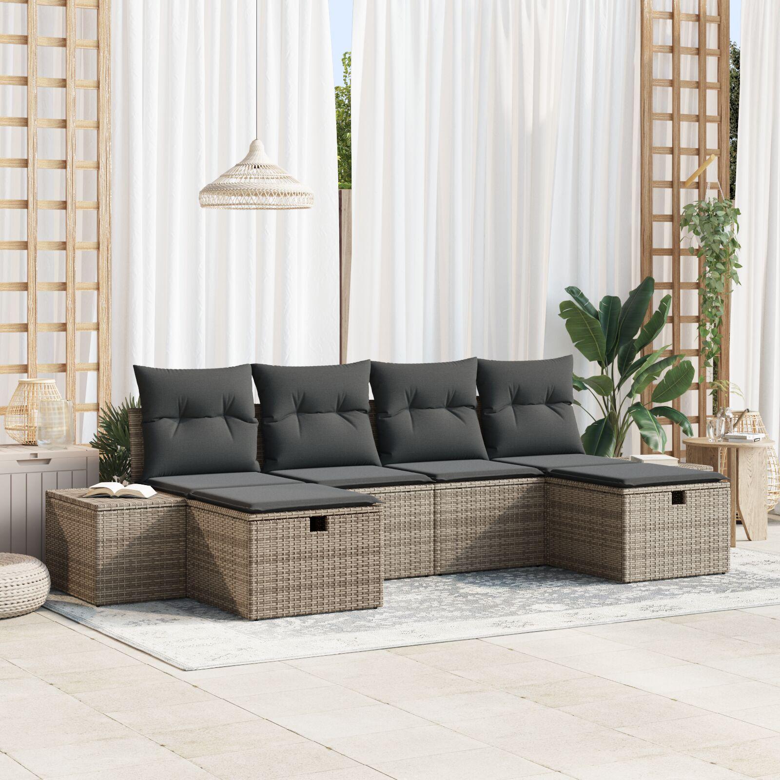 Havesofa SÃ¦t med pude 6 stk GrÃ¥ Poly rattan